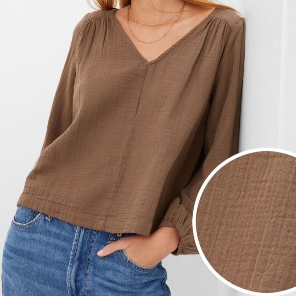 Crinkle Gauze Balloon Sleeve Top